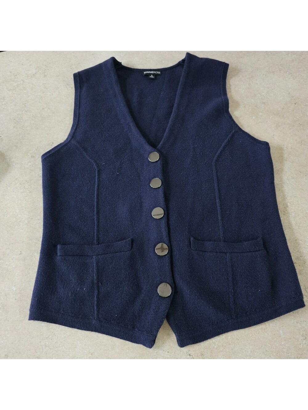 MINNIEROSE Navy Blue Button Front Knit Vest Size S